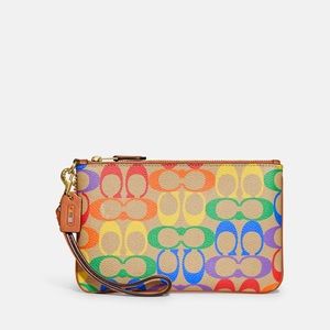 Small Wristlet In Rainbow Signature Canvas